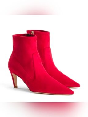 🌺Good American The Icon Bootie Red Suede Heeled Women's Size 7M, Retail $247